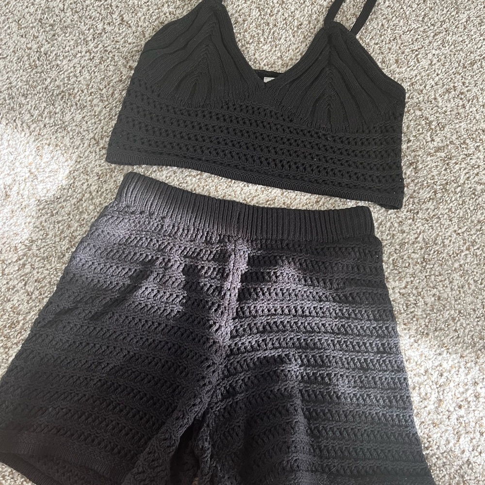 Black Crochet Knit Set